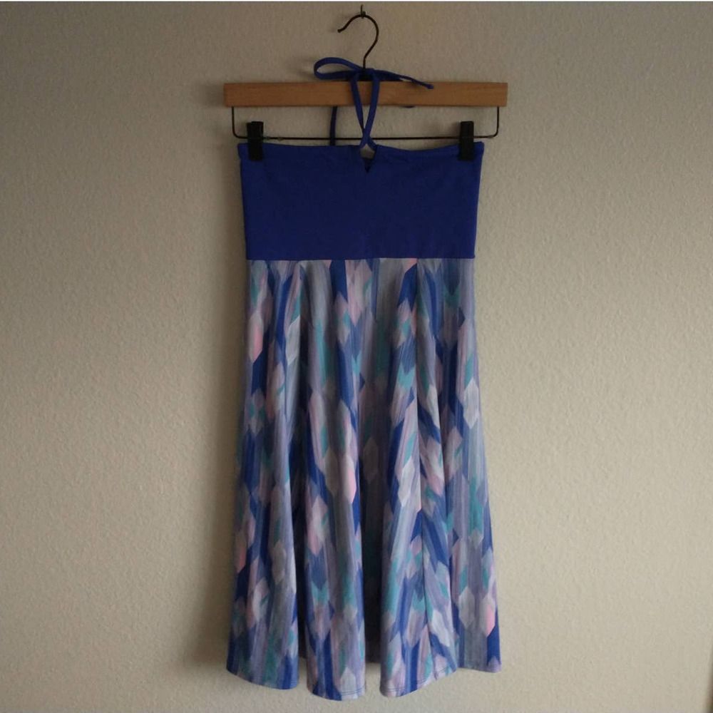 EUC | Prana Women's Solana Halter Bandeau Dress in Blue/Purple Print | XS